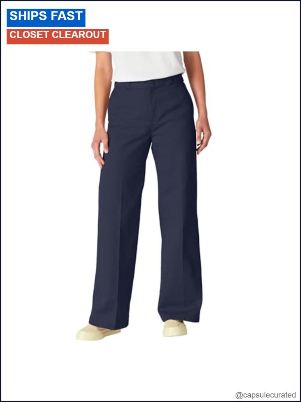 Wide Leg Work Pants High Rise Cotton Poly Twill Utility Trousers